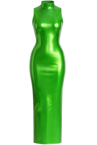 Thumbnail for Women's Sleeveless Dress Sexy High Neck Glossy Faux Leather Dress With Back Zipper