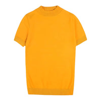 Thumbnail for Short sleeve yellow mock neck shirt on a white background