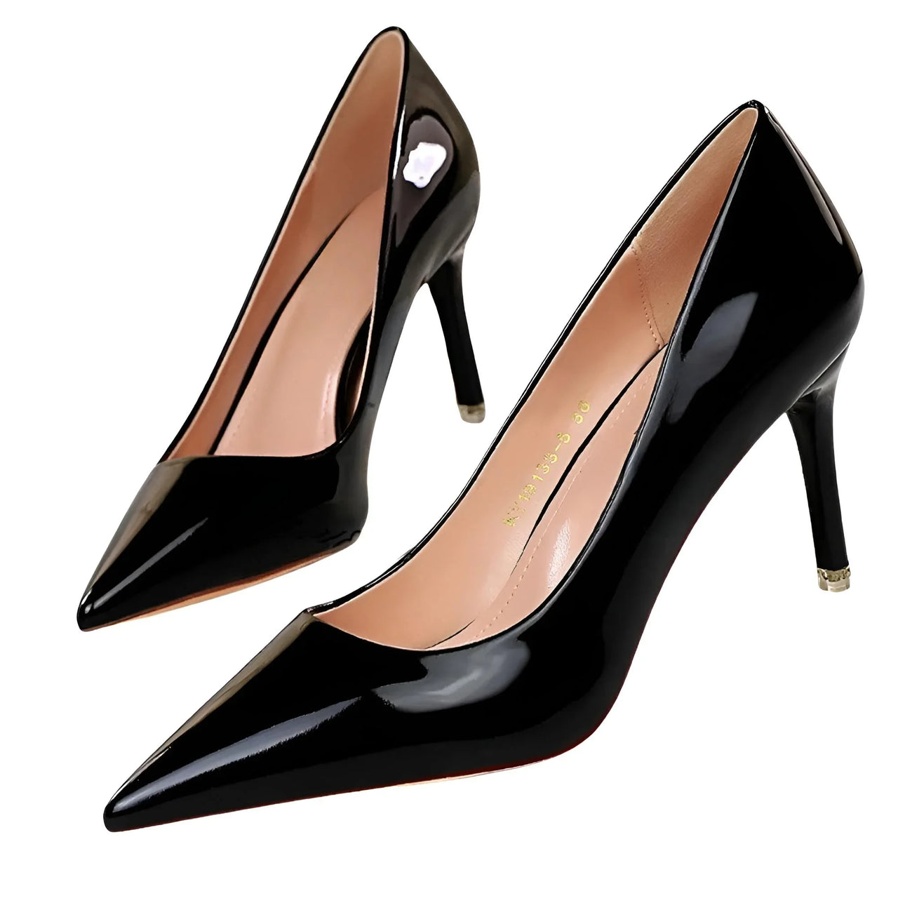 Black high-heeled shoes on a white background