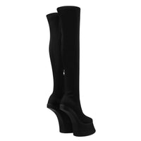 Thumbnail for Black suede knee-high platform boot on a white background