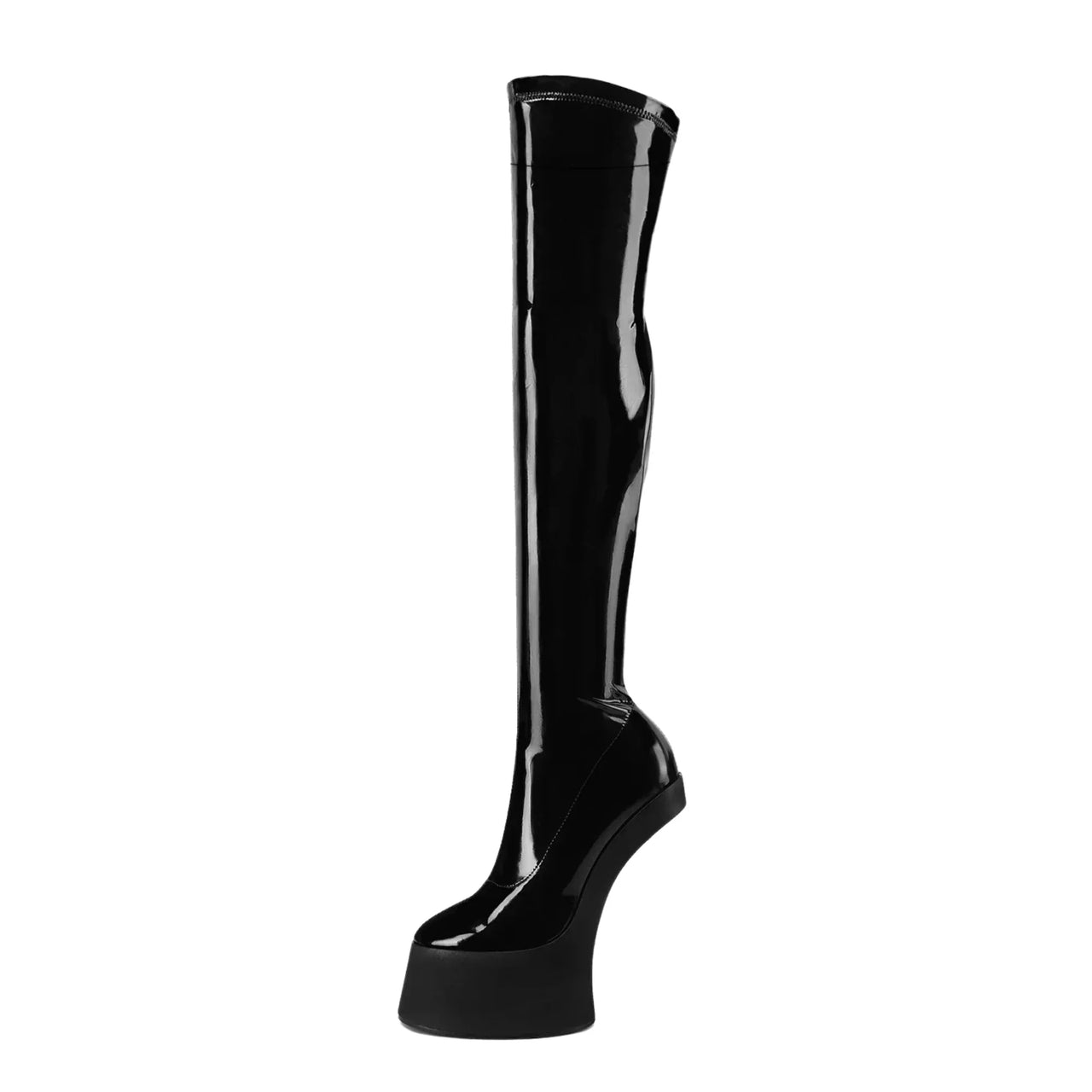 Black over the knee-high boot on a white background