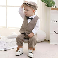 Thumbnail for Boy Formal Set With Hat + Vest + Long Sleeve Romper -, Baby & Toddler Outfits , Drestiny , 12M, 18M, 24M, 3M, 3T, 6M, 9M, Australia, Boys, Canada, Grey, Khaki, Navy, New Zealand, Pant Sets, Red, Suits, United Kingdom, United States , Drestiny , www.shopdrestiny.com