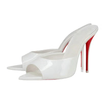 Thumbnail for White high-heeled shoe with red sole on a white background