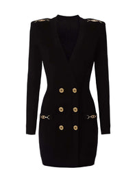 Thumbnail for Elegant Women V-Neck Gold Chain Knit Dress -, Dresses , Drestiny , Australia, Black, Brown, Canada, Chocolate, FR, L, Light Blue, Long Sleeves, M, Mini Dresses, New Zealand, Red, S, United Kingdom, United States, White, XL , Drestiny , www.shopdrestiny.com