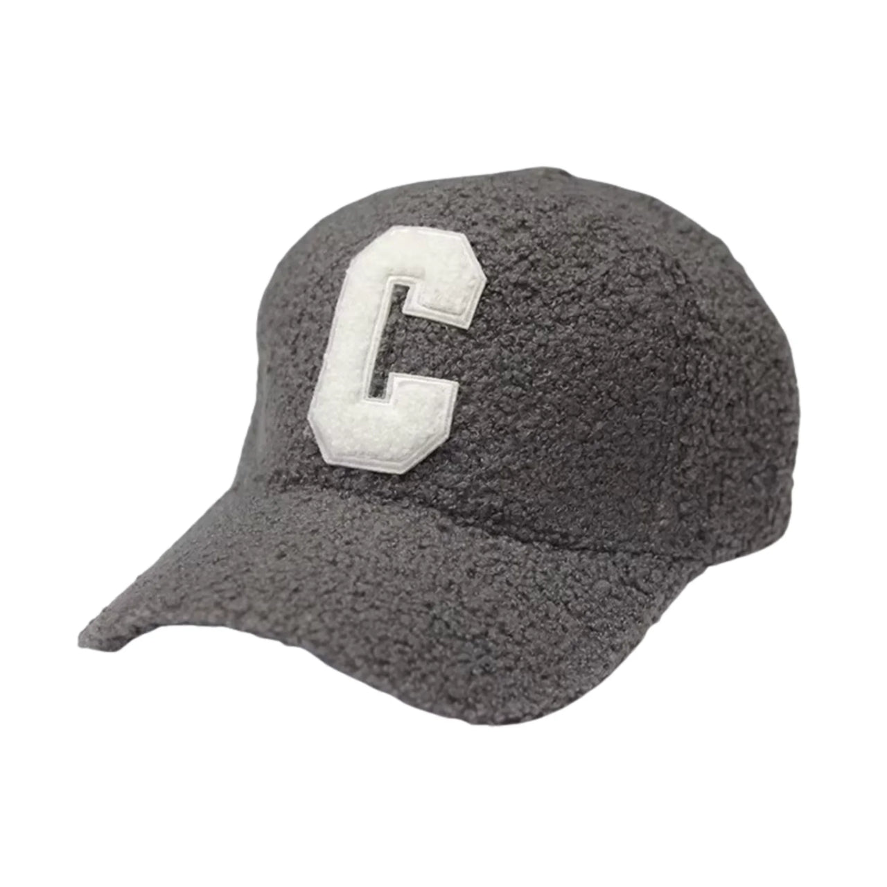 Gray cap with a white 'C' on a white background
