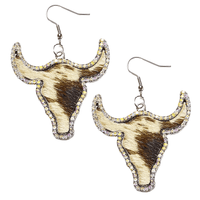 Thumbnail for Large Texas Longhorn Leather Earrings For Women -, Earrings , Drestiny , Australia, Beige, Brown, Canada, Charcoal, Earrings, Grey, New Zealand, United Kingdom, United States , Drestiny , www.shopdrestiny.com