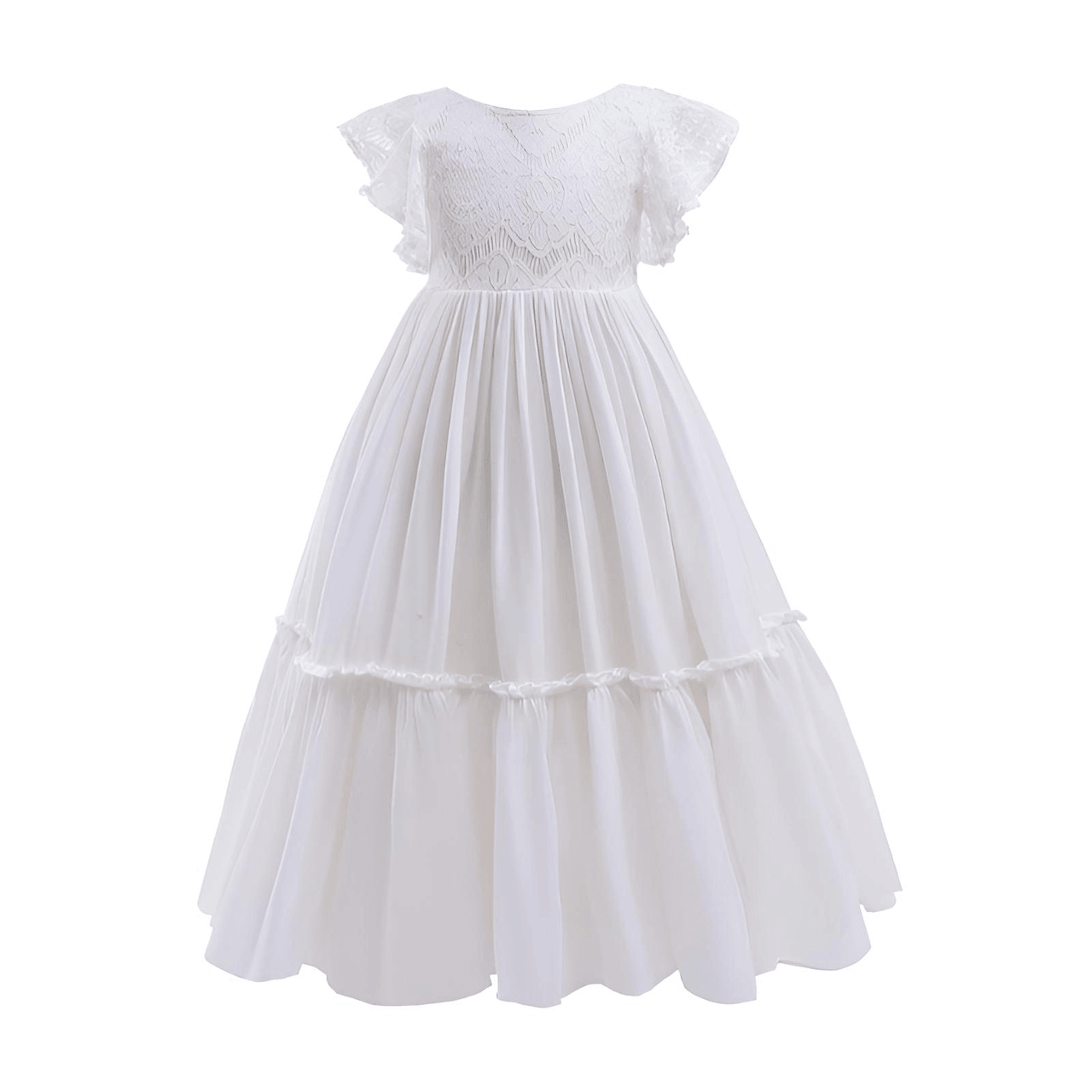 Long Girl's Lace Floral Dress, Drestiny, Dresses, Ankle-Length Dresses, Maxi Dresses, Short Sleeves, 4Y, 6Y, 8Y, 10Y, 12Y, 14Y, United States, USA, Canada, Australia, New Zealand, United Kingdom, UK, White, Wine Red, Pink Champagne, Berry, Olive Green, girls summer dresses, flower girl dresses, summer dresses for girls ages 4-14, white summer dress girl, shopdrestiny.com