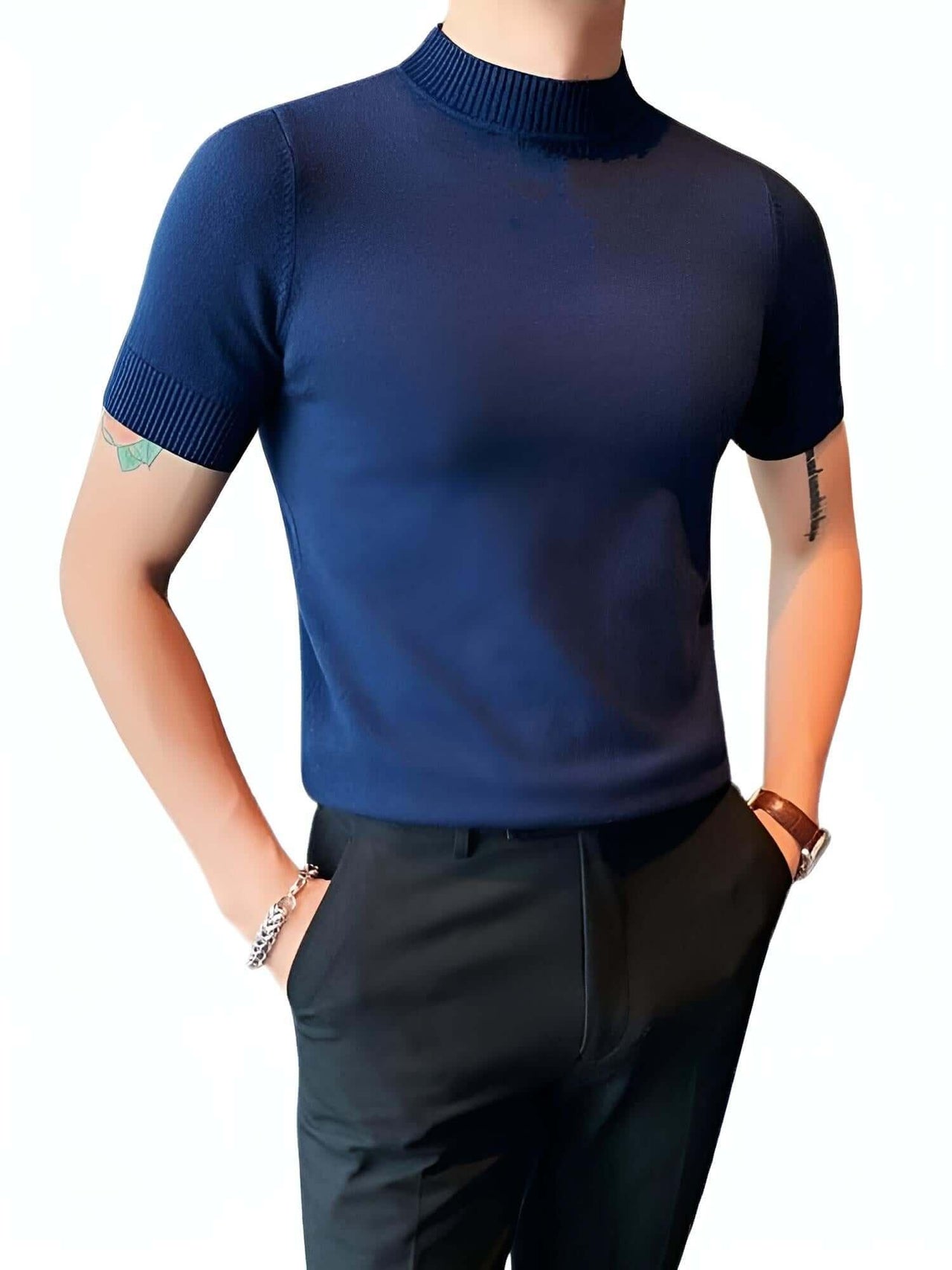Short Sleeve Men's Mock Neck Shirt -, Turtlenecks , Drestiny , 4XL, Australia, Black, Blue, Bright Blue, Brown, Casual Shirts, Dark Blue, Dark Green, Dark Grey, Dress Shirts, FR, L, M, Navy, New Zealand, Red, Short Sleeves, T-Shirts, Tan, Turtlenecks, United Kingdom, United States, White, XL, XXL, XXXL, Yellow , Drestiny , www.shopdrestiny.com
