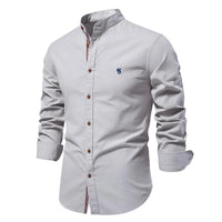 Thumbnail for Light gray long-sleeve shirt with a collar on a white background