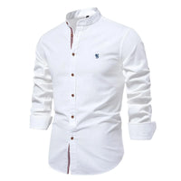 Thumbnail for Men's white long-sleeve shirt with buttons on a white background