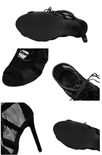 Thumbnail for Women's Black Lace Up Mesh Heels -, Ankle Boots , Drestiny , 10, 11, 4, 5, 6, 7, 8, 9, Australia, Black, Canada, Heels, High Heels, New Zealand, Sandals, Stilettos, United Kingdom, United States , Drestiny , www.shopdrestiny.com