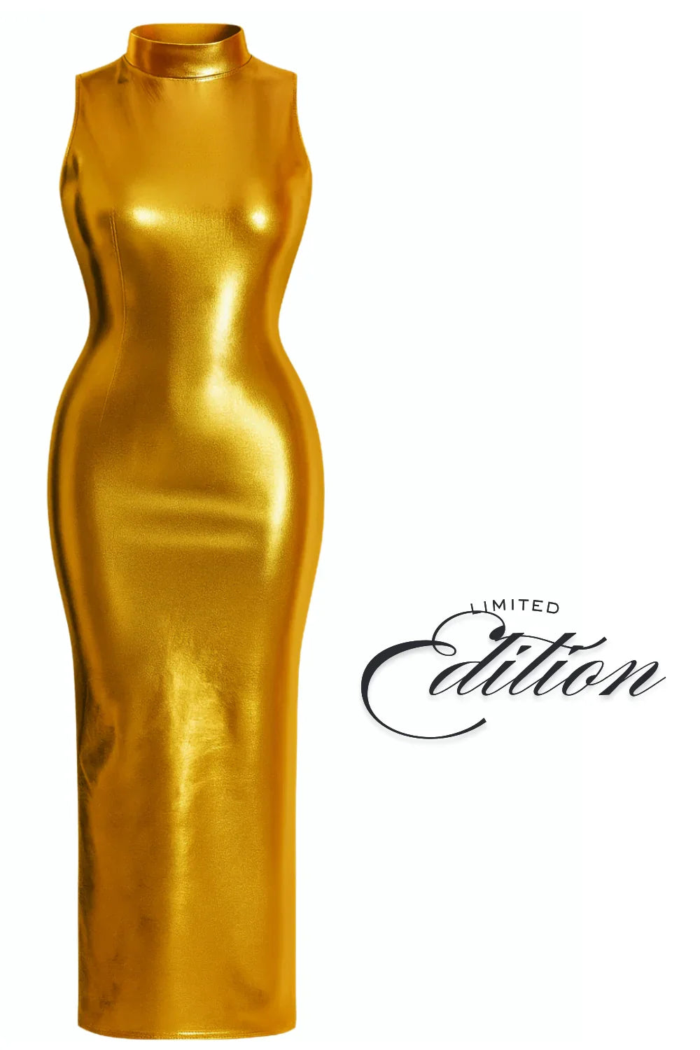 Gold dress with 'Limited Edition' text on a white background