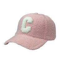 Thumbnail for Pink fleece cap with a white letter 'C' on a white background
