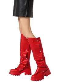 Women's Platform Fold Over Boots Block Heel Round Toe Pull on Fashion Mid-Calf Female Boots, Drestiny, Platform Boots Women, Chunky Platform Boots, Black Platform Boots, Platform Boot Outfit Ideas, United States, USA, Canada, Australia, New Zealand, United Kingdom, UK, Red, Orange, Brown, Black, Metallic Blue, White, Metallic Gold, 5, 6, 7, 8, 9, 9.5, 10, 11, 12, 13, 14, 15, shopdrestiny.com