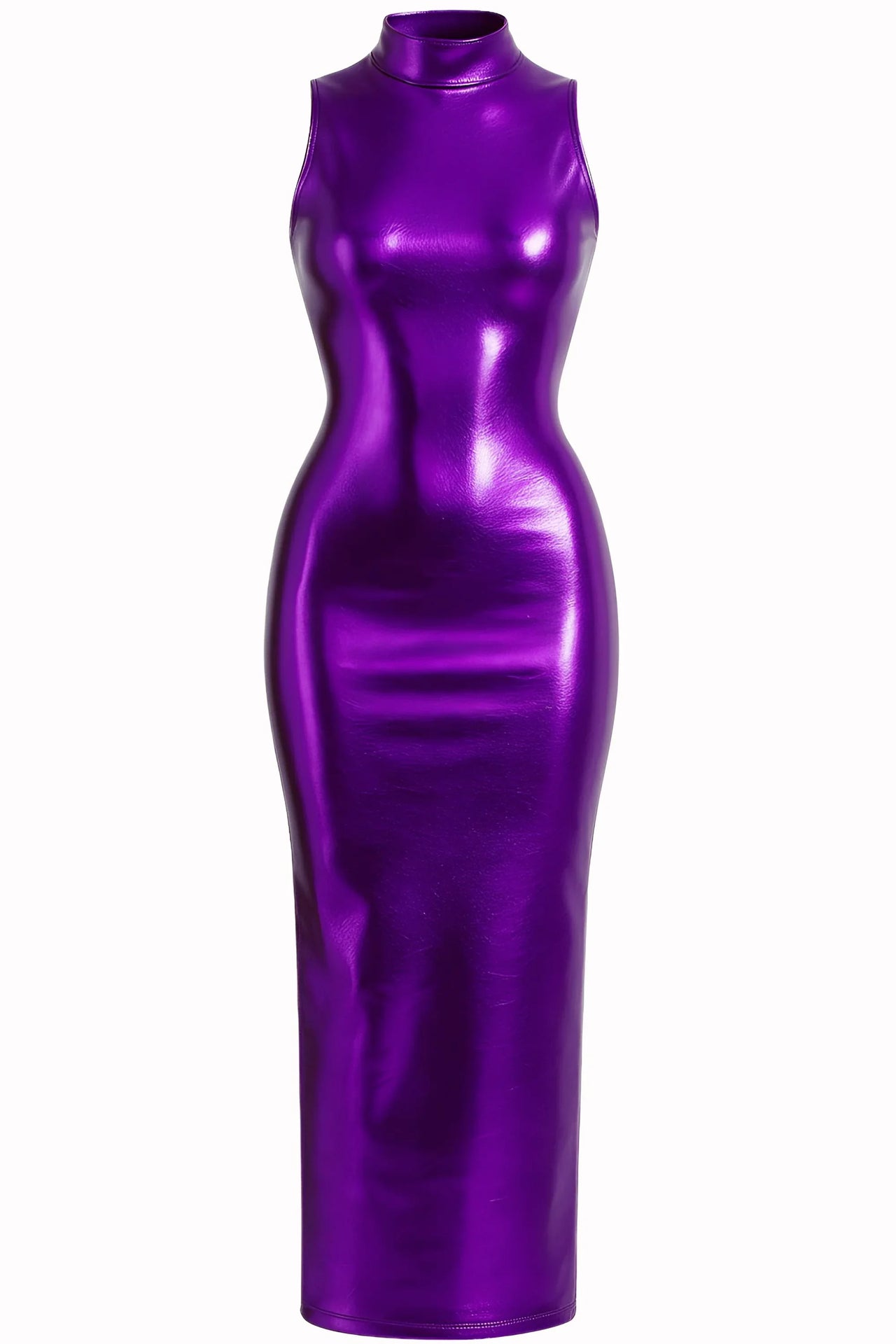 Purple metallic dress on a white background