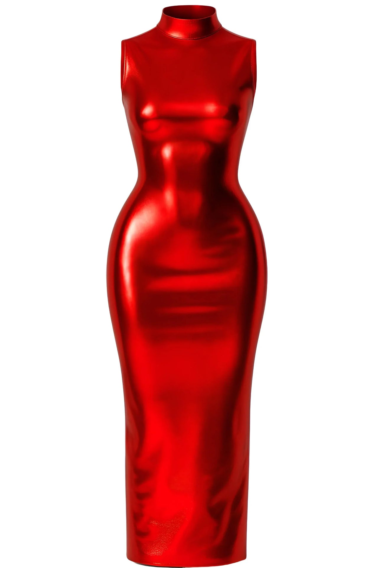 Red metallic dress on a white background