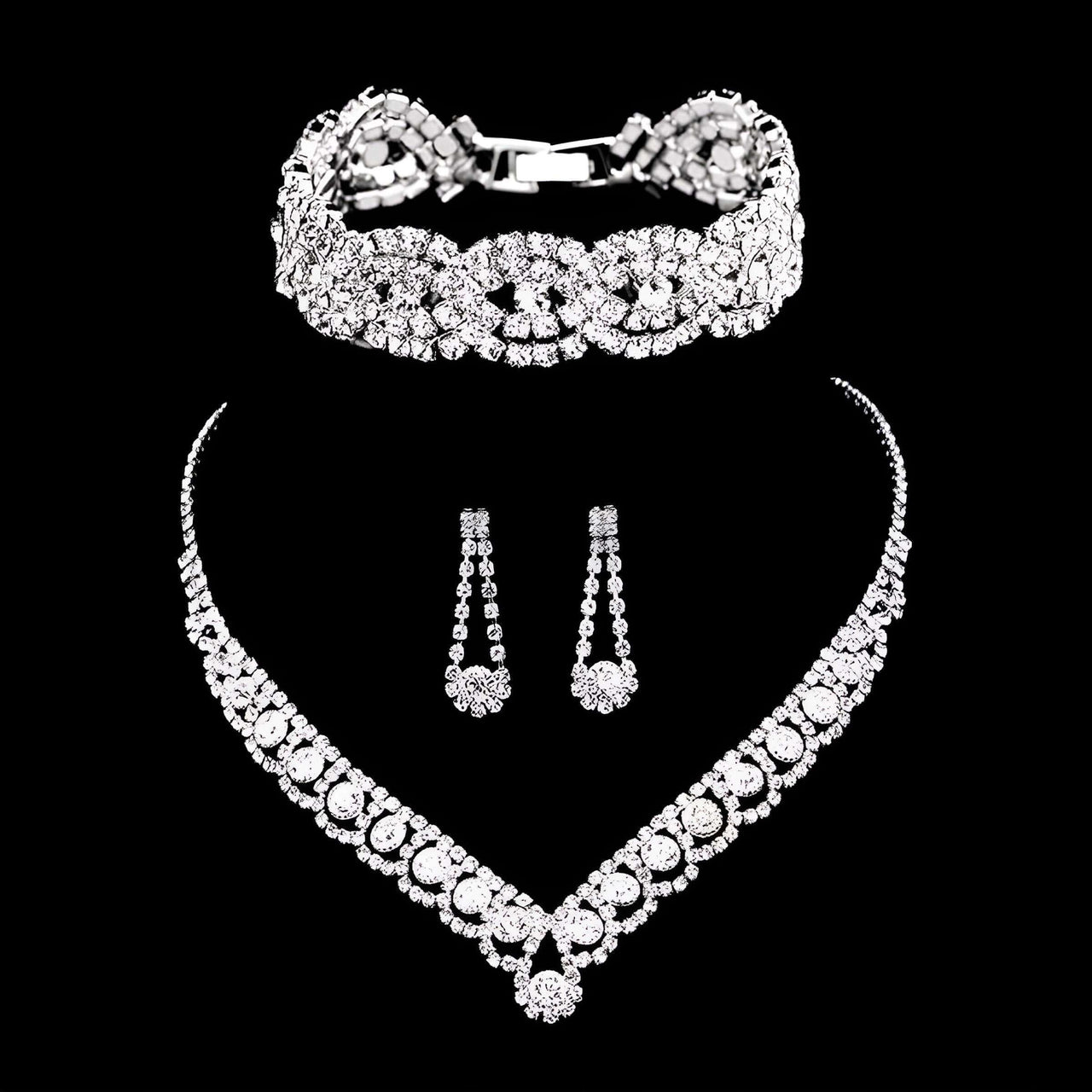 Silver Rhinestone Crystal Bridal Jewelry Sets for Women - 20 Sets To Choose From! -, Jewelry Sets , Drestiny , Australia, Bracelets, Canada, Earrings, Jewelry Sets, Necklaces, New Zealand, Sets, Silver, United Kingdom, United States, White , Drestiny , www.shopdrestiny.com