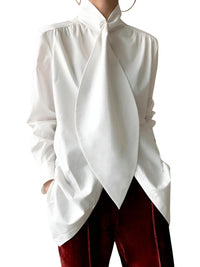 Thumbnail for Stylish Long Sleeve High Neck Blouse -, Blouses , Drestiny , Australia, Black, Blouses, Dress Shirts, L, Long Sleeves, M, New Zealand, S, United Kingdom, United States, White, XL , Drestiny , www.shopdrestiny.com