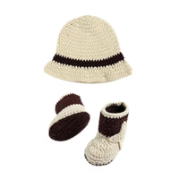 Thumbnail for Crocheted baby hat, booties, and mittens set on a white background