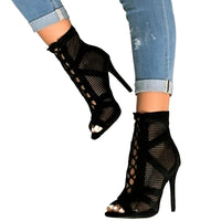 Thumbnail for Women's Black Lace Up Mesh Heels -, Ankle Boots , Drestiny , 10, 11, 4, 5, 6, 7, 8, 9, Australia, Black, Canada, Heels, High Heels, New Zealand, Sandals, Stilettos, United Kingdom, United States , Drestiny , www.shopdrestiny.com