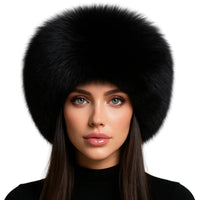 Thumbnail for Woman wearing a black fur hat on a white background
