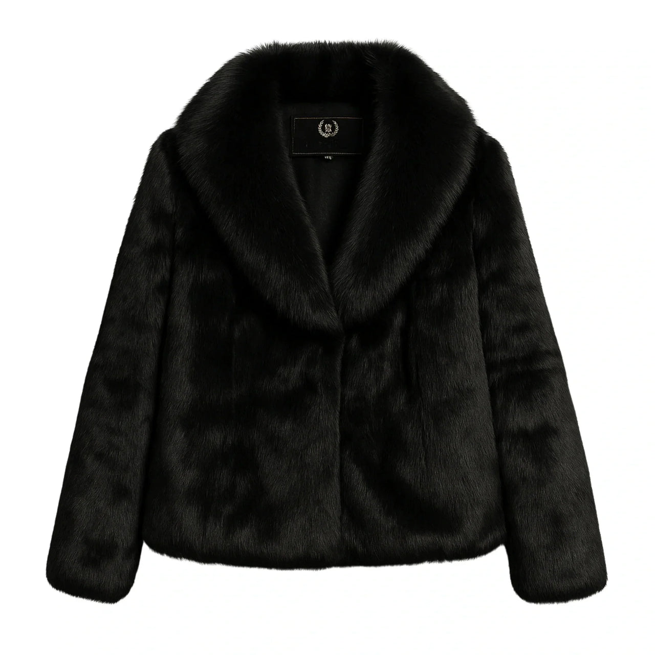 Black rabbit fur jacket on a white background