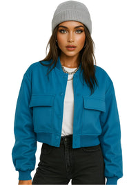 Thumbnail for Person wearing a blue jacket, white shirt, black pants, and gray beanie on a white background
