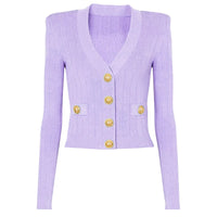 Thumbnail for Lavender cardigan with gold buttons on a white background