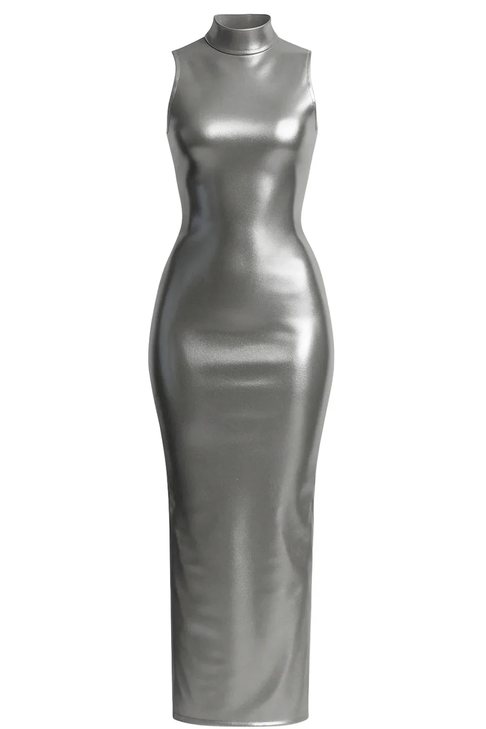 Silver metallic dress on a white background