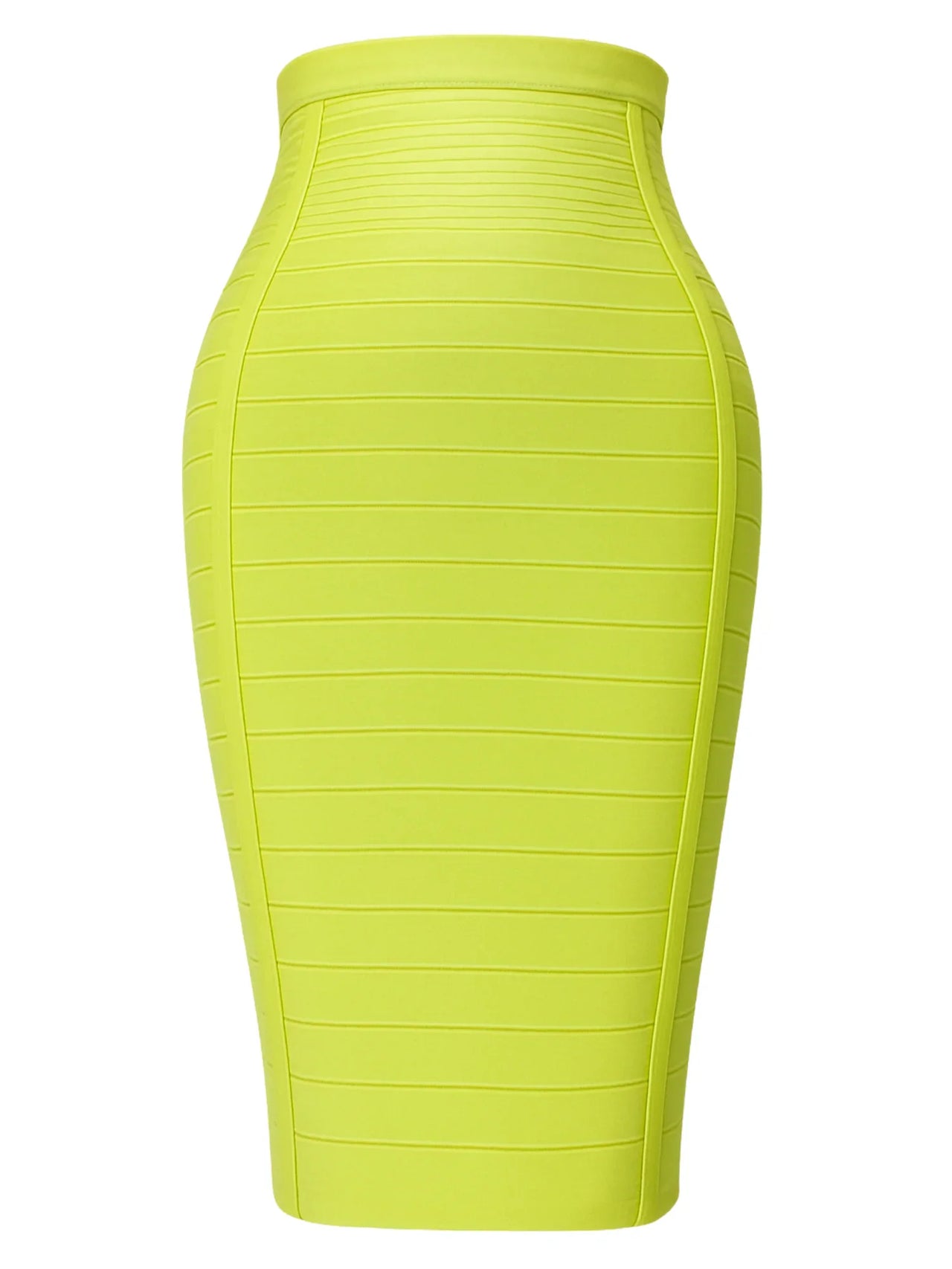Neon yellow pencil skirt on a white background