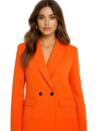 Thumbnail for Woman wearing an orange blazer on a white background