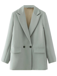 Thumbnail for Light blue gray blazer with two black buttons on a white background
