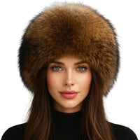 Thumbnail for Woman wearing a brown fur hat on a white background