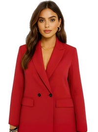 Thumbnail for Woman wearing a red blazer on a white background