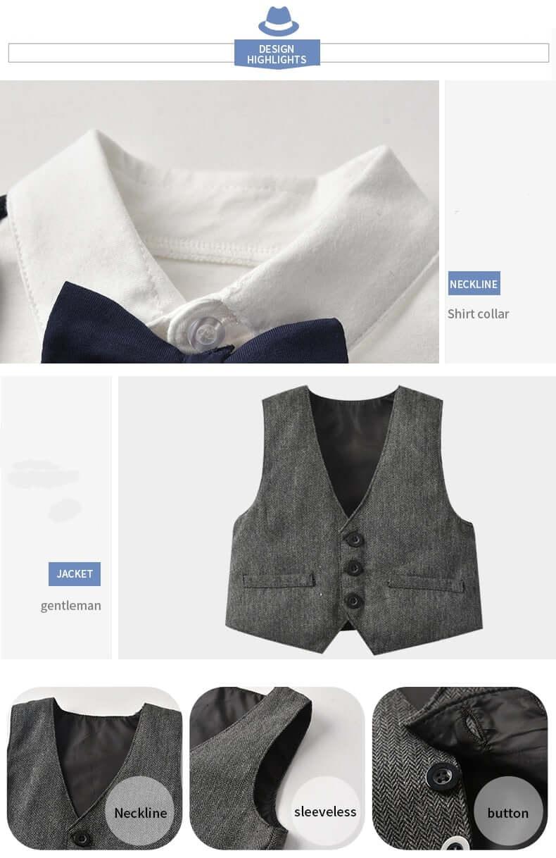 Boy Formal Set With Hat + Vest + Long Sleeve Romper -, Baby & Toddler Outfits , Drestiny , 12M, 18M, 24M, 3M, 3T, 6M, 9M, Australia, Boys, Canada, Grey, Khaki, Navy, New Zealand, Pant Sets, Red, Suits, United Kingdom, United States , Drestiny , www.shopdrestiny.com