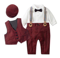 Thumbnail for Boy Formal Set With Hat + Vest + Long Sleeve Romper -, Baby & Toddler Outfits , Drestiny , 12M, 18M, 24M, 3M, 3T, 6M, 9M, Australia, Boys, Canada, Grey, Khaki, Navy, New Zealand, Pant Sets, Red, Suits, United Kingdom, United States , Drestiny , www.shopdrestiny.com