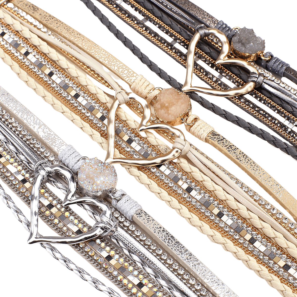 Women's Leather Hollow Heart Charm Bracelets -, Bracelet , Drestiny , Australia, Beige, Black, Bracelets, Brown, Canada, Coffee, Dark Blue, Dark Grey, Dark Olive Green, Gender_Women, Gold, Green, Grey, Khaki, Light Blue, Navy, New Zealand, Pink, Purple, Red, Silver, United Kingdom, United States, White, Wine Red , Drestiny , www.shopdrestiny.com