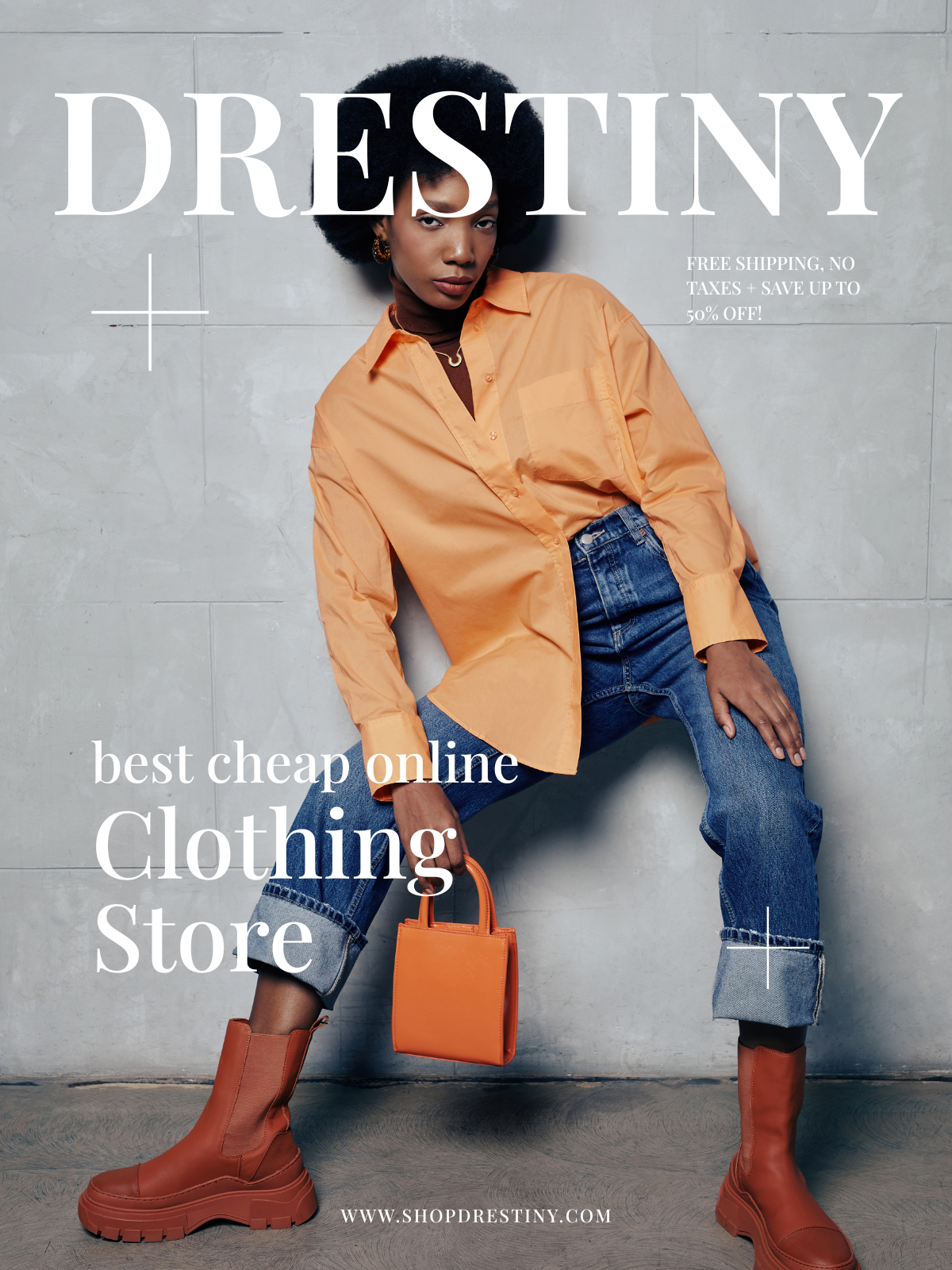 High-fashion editorial image of a model wearing trendy affordable clothing from Drestiny, the best cheap online clothing store.