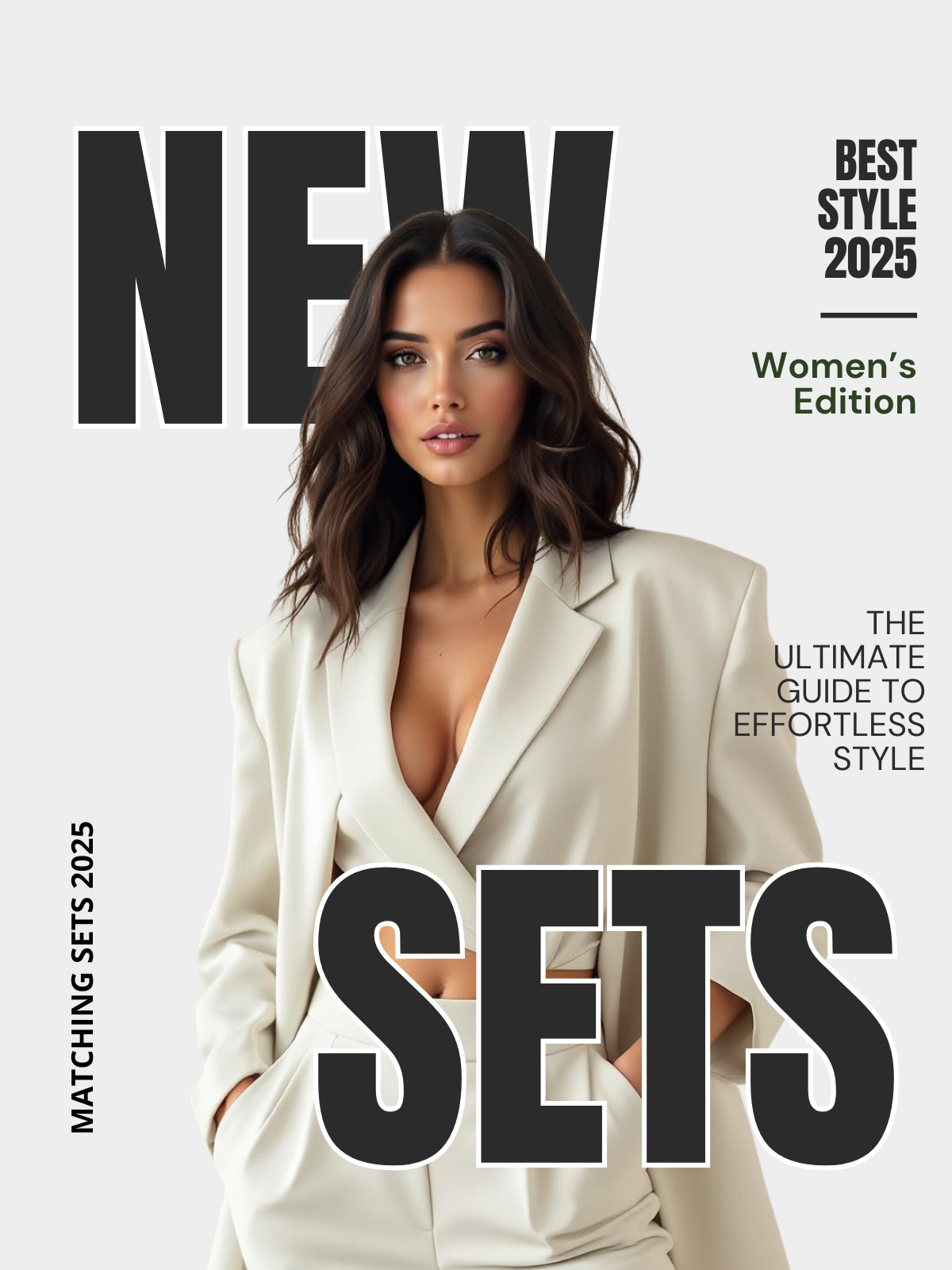 Blog cover image for Matching Sets 2025: The Ultimate Guide to Effortless Style (Women’s Edition) featuring a model in a new white oversize suit set.