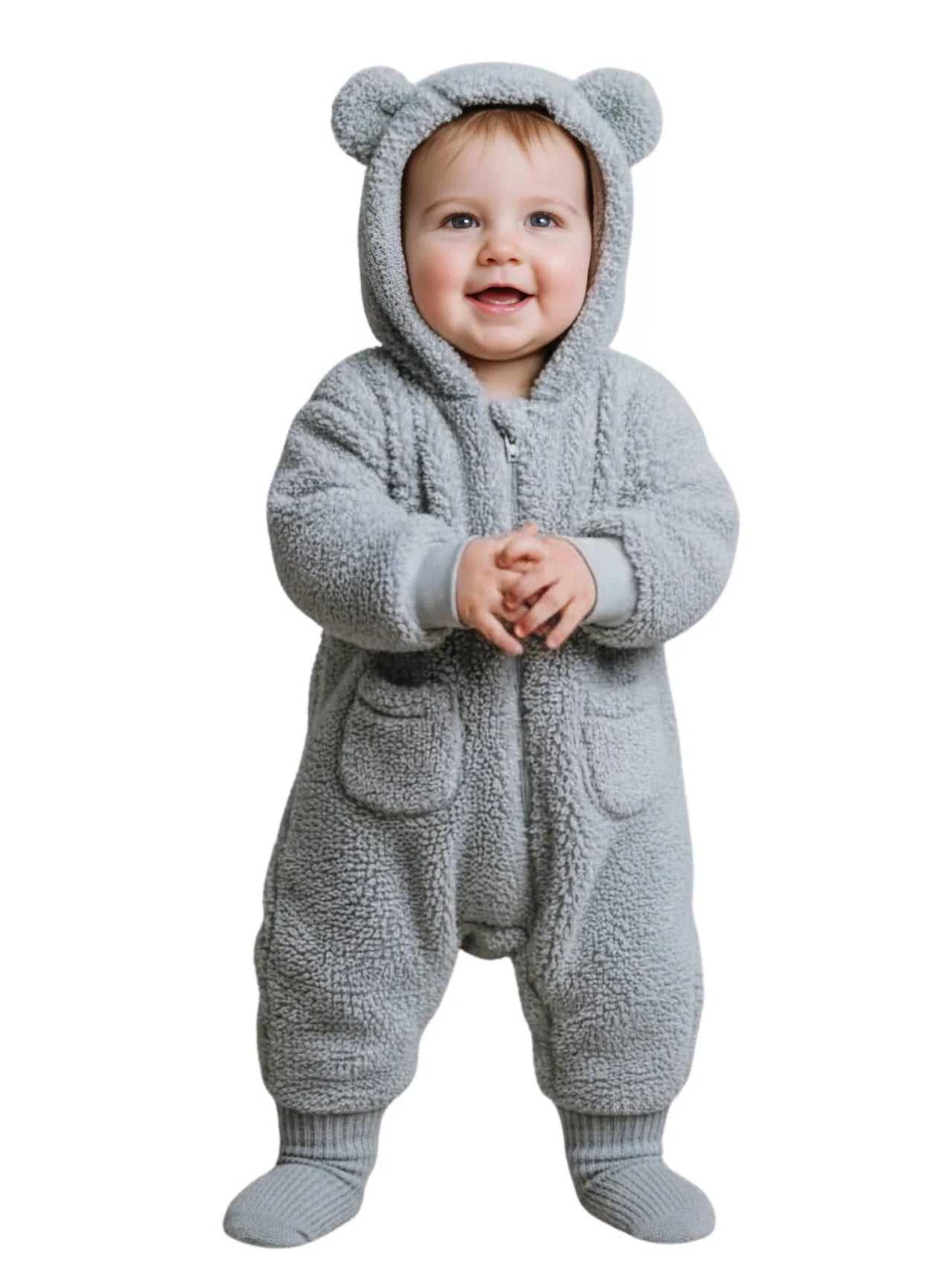 0-2Y Adorable Warm Baby's One-Piece Hooded Suit With Ears!