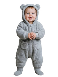 Thumbnail for 0-2Y Adorable Warm Baby's One-Piece Hooded Suit With Ears!