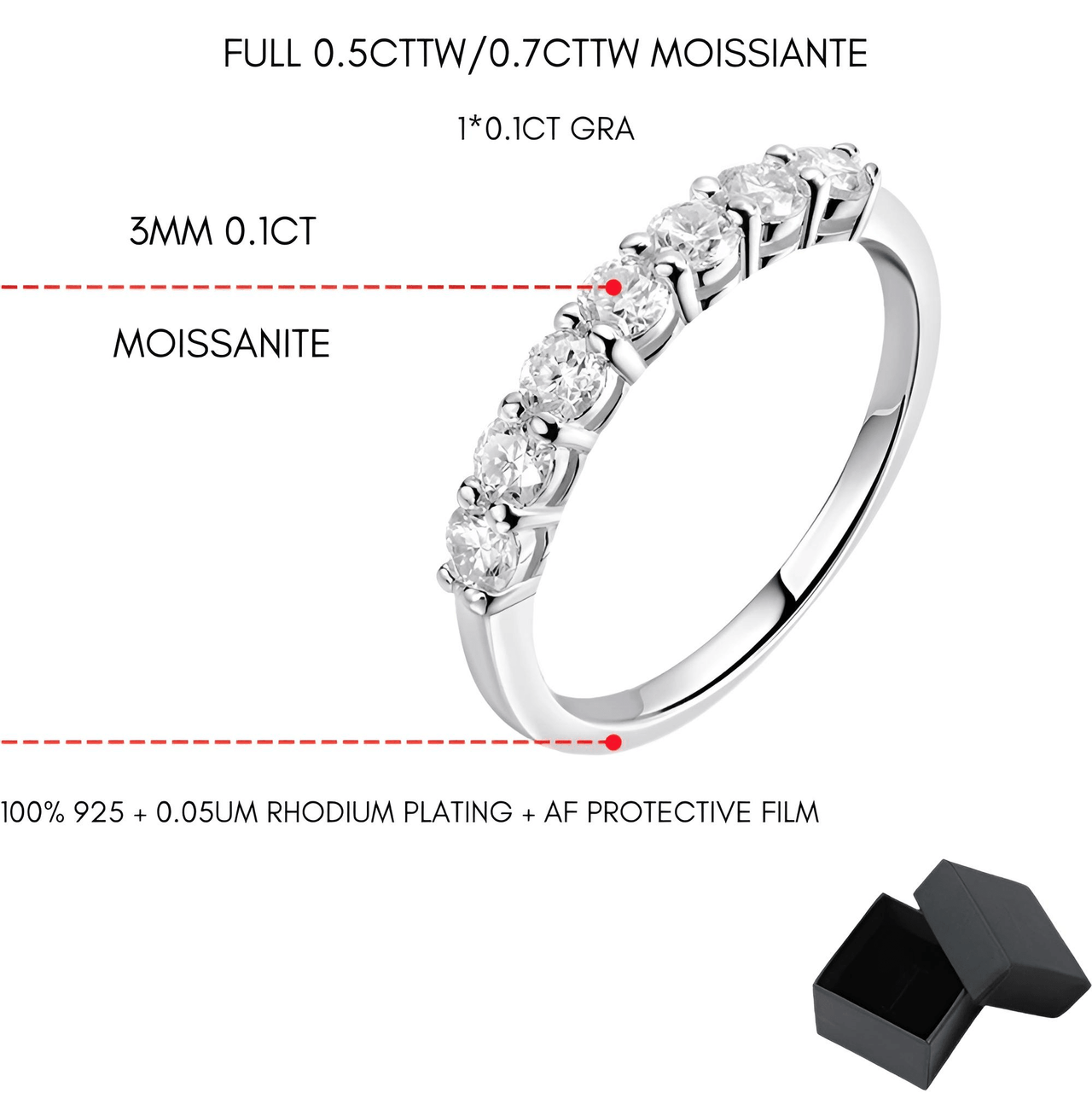 0.7CT Moissanite Stackable Rings S925 Silver Matching Wedding Diamonds Band White Gold Gift, Drestiny, Rings, Silver, Gold, United States, Canada, Australia, New Zealand, United Kingdom, FR, shopdrestiny.com