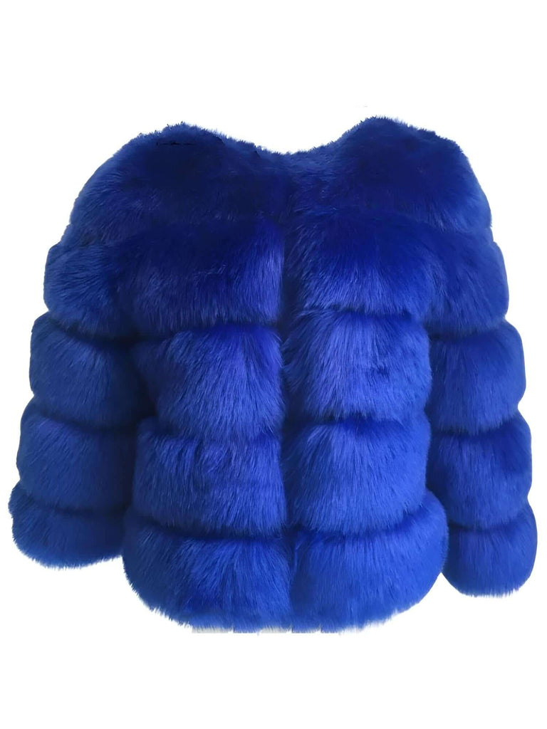 High Quality Faux Fox Blue Fur Coats For Women
