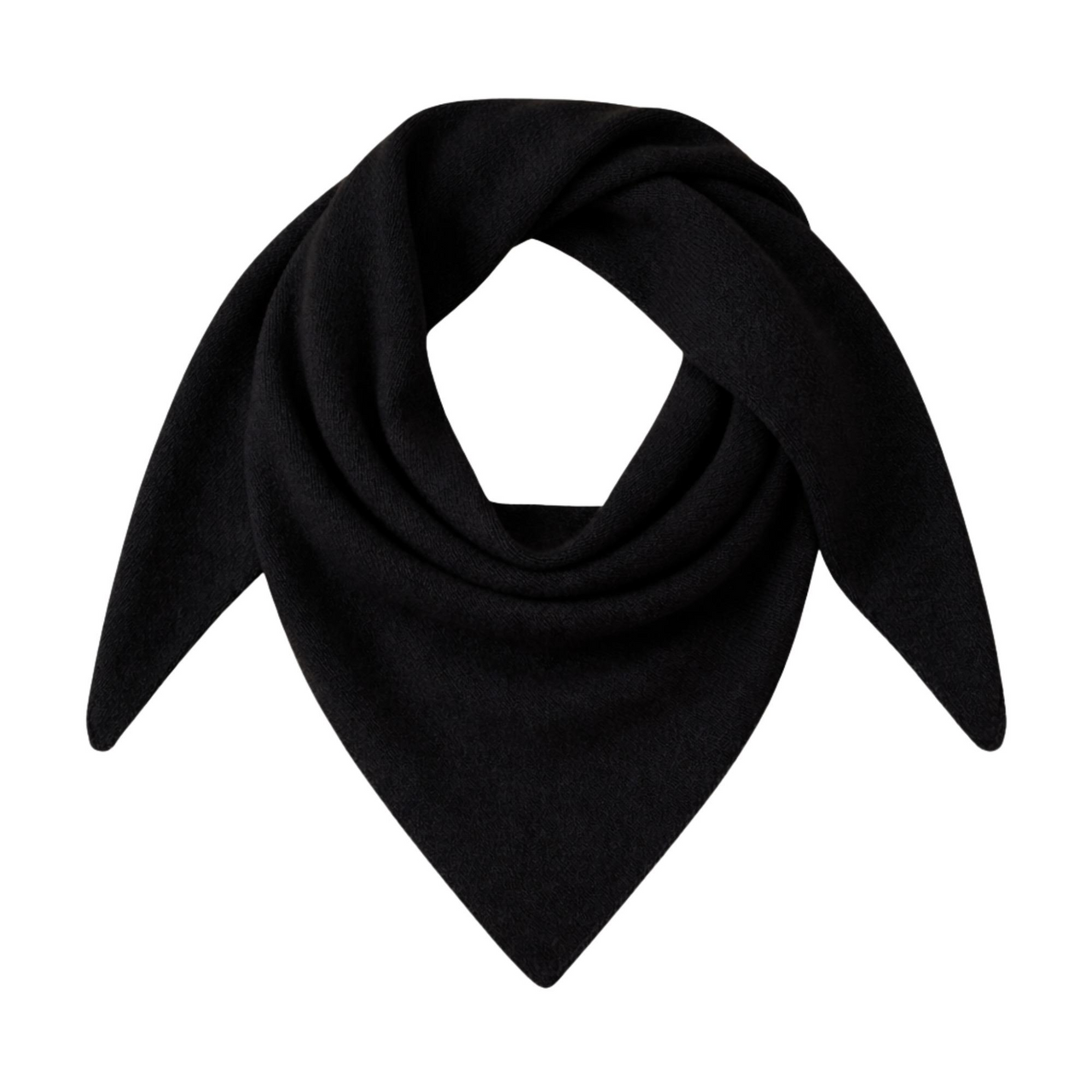 Black wool scarf folded into a triangle on a white background