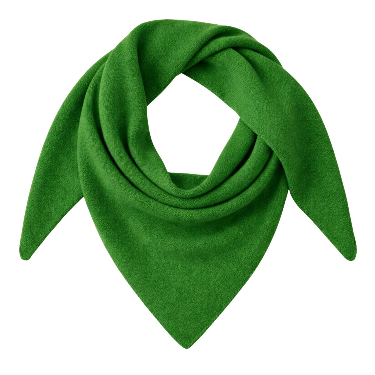 Green wool scarf folded neatly on a white background