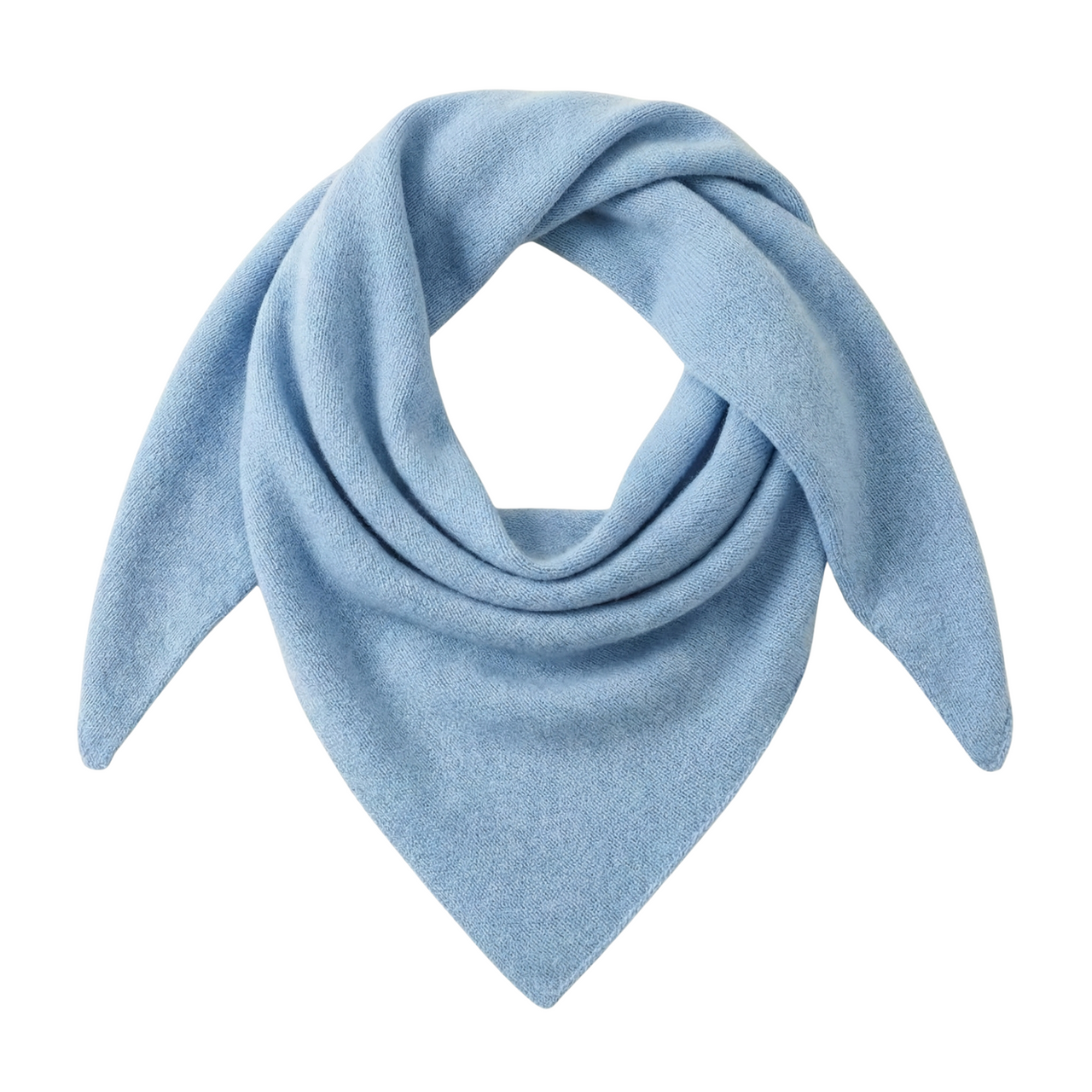 Blue wool scarf folded neatly on a white background