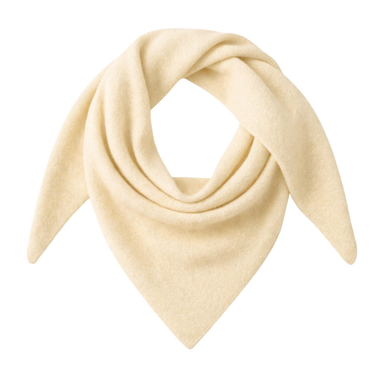 Cream white wool scarf folded into a triangle on a white background