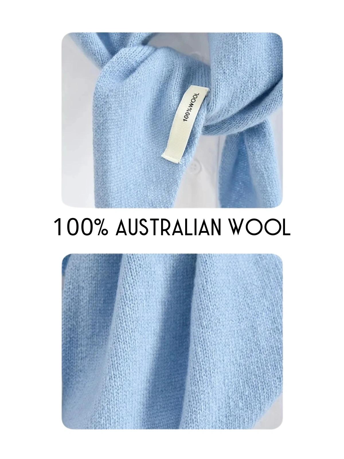 Blue fabric with a visible tag and text indicating 100% Australian wool.