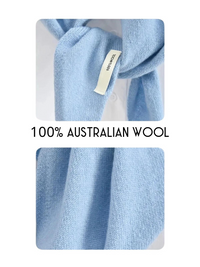 Thumbnail for Blue fabric with a visible tag and text indicating 100% Australian wool.