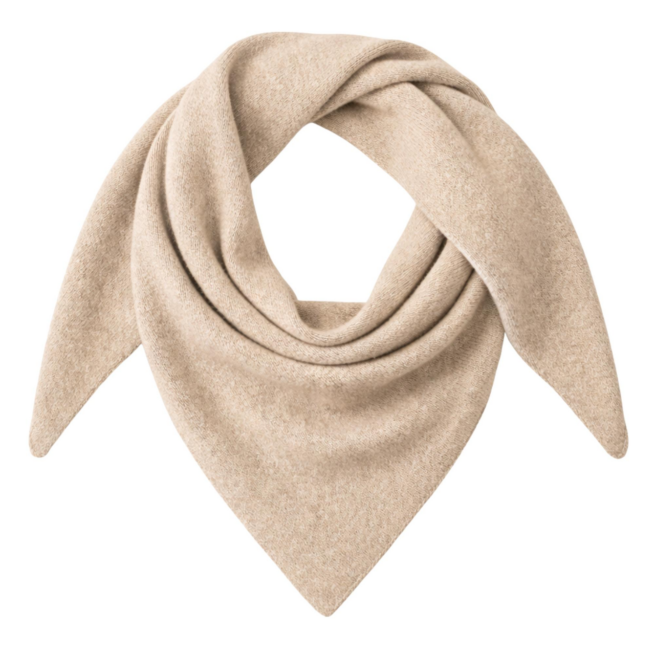 Apricot wool scarf folded into a triangle on a white background